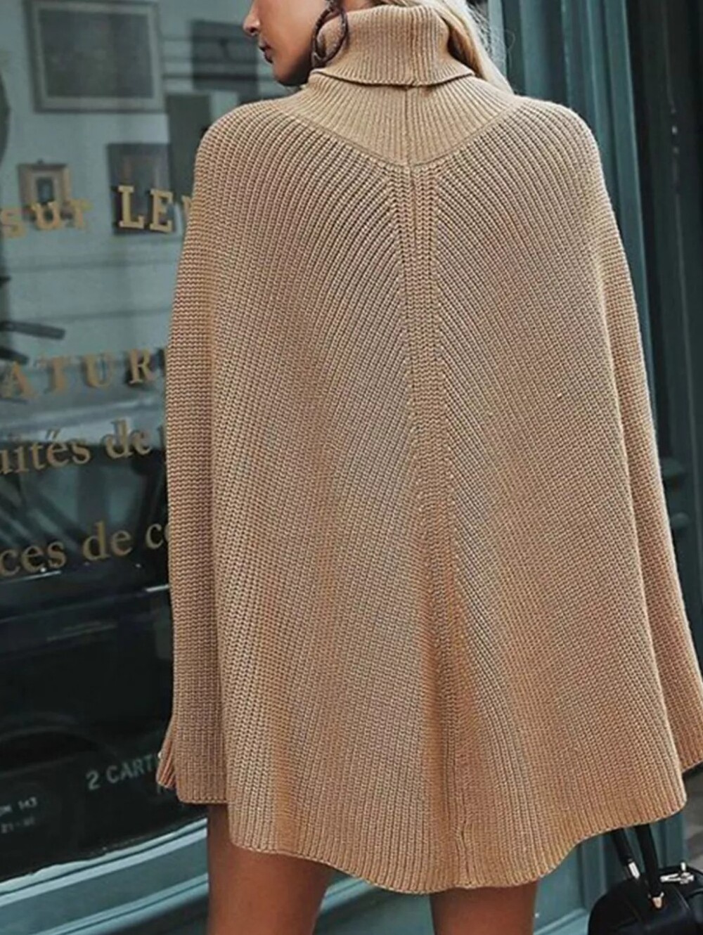 Turtleneck Oversized Poncho Sweater - Picture 4 of 4